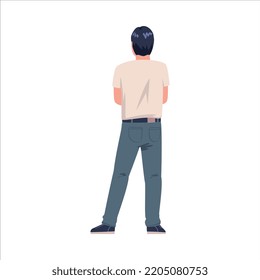 Man Character Standing with Folded Arms Back View Vector Illustration