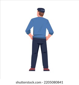 Man Character Standing with Hands on Hips Back View Vector Illustration