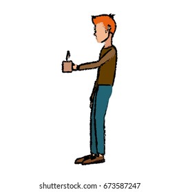 man character standing holding coffee cup break office