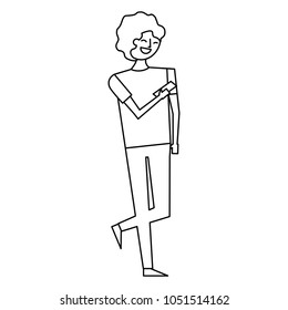 man character standing holding smartphone in hand