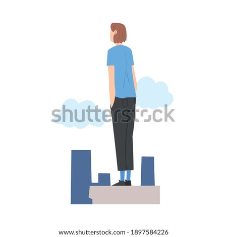 Man Character Standing and Looking Ahead as into Bright Future Vector Illustration