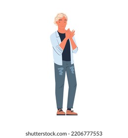 Man Character Standing Ovation Clapping His Hands as Applause and Acclaim Gesture Vector Illustration