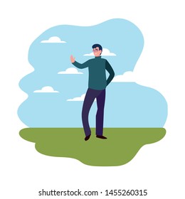 man character standing sky background