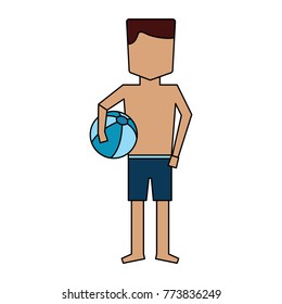 man character standing with swimsuit and beach ball