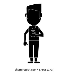 man character stylish look display smartphone pictogram