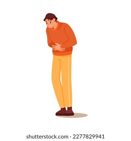 Man Character Suffering from Pain or Ache in His Stomach Vector Illustration