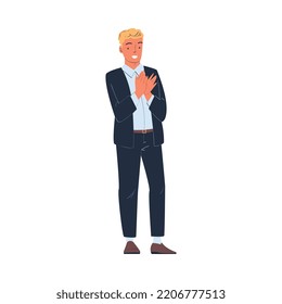 Man Character in Suit Standing Ovation Clapping His Hands as Applause and Acclaim Gesture Vector Illustration