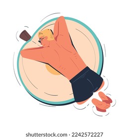 Man Character in Sunglasses Floating on Air Mattress in Swimming Pool Vector Illustration