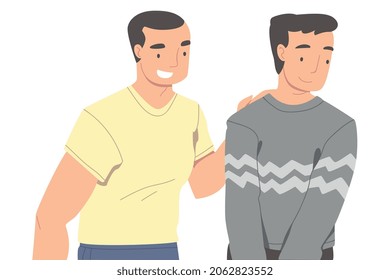 Man Character Supporting Friend Encouraging Cheering Up and Raising His Spirit Vector Illustration