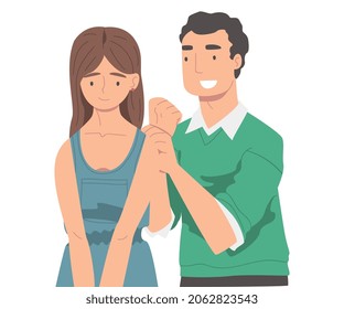 Man Character Supporting Woman Friend Encouraging Cheering Up and Raising His Spirit Vector Illustration