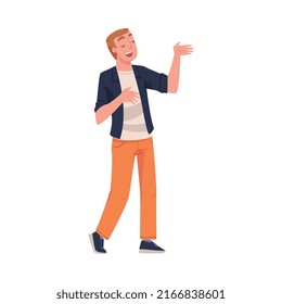 Man Character Telling Funny Story and Joke Laughing Out Loud and Having Fun Vector Illustration