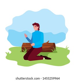 man character with trunk landscape