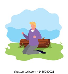 man character with trunk landscape
