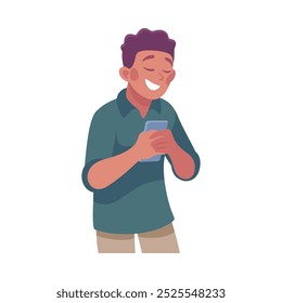 Man Character Use Mobile Smartphone Device Vector Illustration