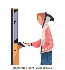 Man Character Using Contactless Payment with Smartphone for Coronavirus Prevention Vector Illustration