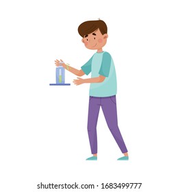 Man Character Using Sanitizer for Hands Bacterial Purification Vector Illustration
