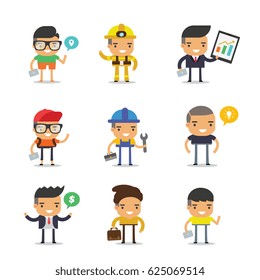 Man Character vector, Geek and many stye concept. Business man Pointing and Presenting, Vector illustration 