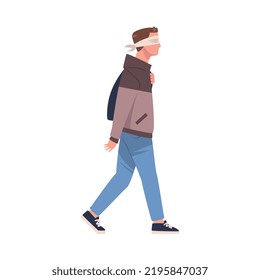 Man Character Wearing Blindfold Following Someone Trusting and Having Faith in Something Vector Illustration