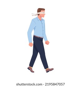 Man Character Wearing Blindfold Following Someone Trusting and Having Faith in Something Vector Illustration