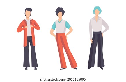 Man Character Wearing Vintage Clothing from 70s Vector Set
