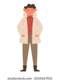 man character wearing winter clothes isolated
