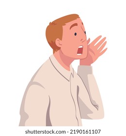 Man Character with Wide Open Mouth Shouting or Screaming Loud Holding Hand Near Mouth Vector Illustration