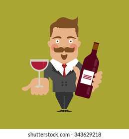 Man character with wine/ Sommelier
