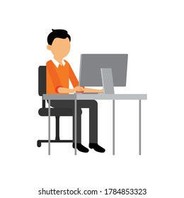 carácter man trabajando en la ilustración del vector de oficina