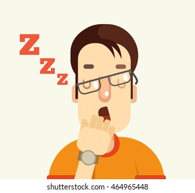 Man character yawning. Vector flat cartoon illustration