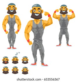 Man character for your scenes. Funny cartoon.Vector illustration isolated on white background.body-builder