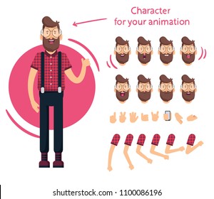 Man character for your scenes.Character ready for animation. Funny cartoon. Set for character speaks animations.