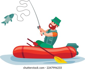 man character,happy fisher, flat illustration
