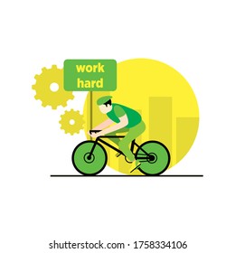 Man Characters Riding Bicycle in the City Background. Active People Enjoying Bike Ride in the Park. Healthy Lifestyle, Eco Transportation. Vector Illustration
