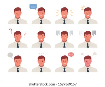 Man Characters Various Facial Expressions Collection. hand drawn style vector design illustrations. 