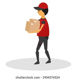 Man and charge delivery in white backgorund icon- Vector