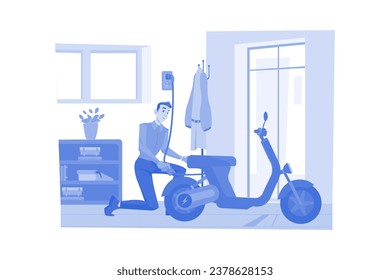 Man Charges The Electric Bike At Home