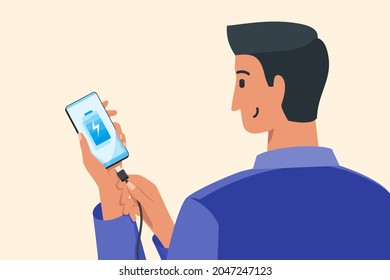 Man Charging Phone With USB Type C Charger Illustration.