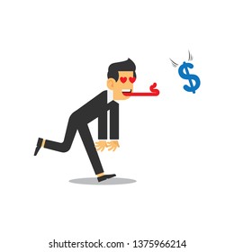 man chase dollar,,with eyes love illustration