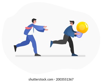 Man chase thief who stole his idea, intellectual property infringement. Online robber, crime. Modern vector illustration
