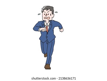 A man chased by something Comical handwritten person Vector, line drawing and color