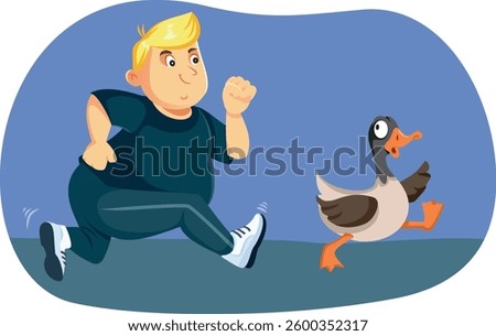 
Man Chasing After a Wild Goose Vector Concept Illustration 
Person perusing an impossible dream catching a very fast animal
