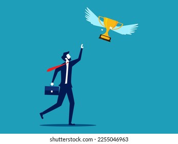man chasing and catching the flying trophy. losing the championship. business concept vector