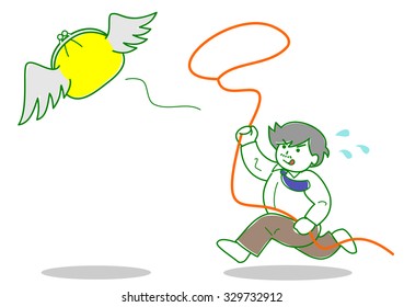 Man chasing flying money