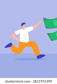 Man Chasing Flying Money Illustration