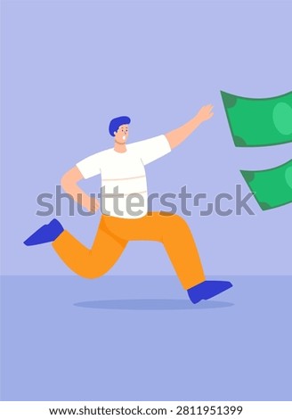 Man Chasing Flying Money Illustration
