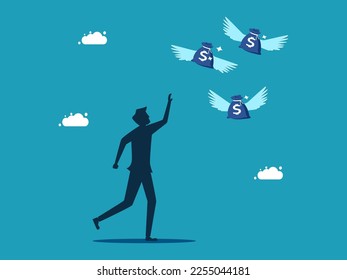 man chasing money. Loss of property or money. business and finance concept vector