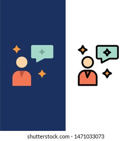 Man Chat, Chatting, Interface  Icons. Flat and Line Filled Icon Set Vector Blue Background. Vector Icon Template background