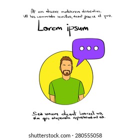 Man Chat Logo Hand Draw Color Icon Vector Illustration