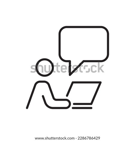 Man chating on laptop line icon