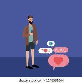 man chating with smartphone